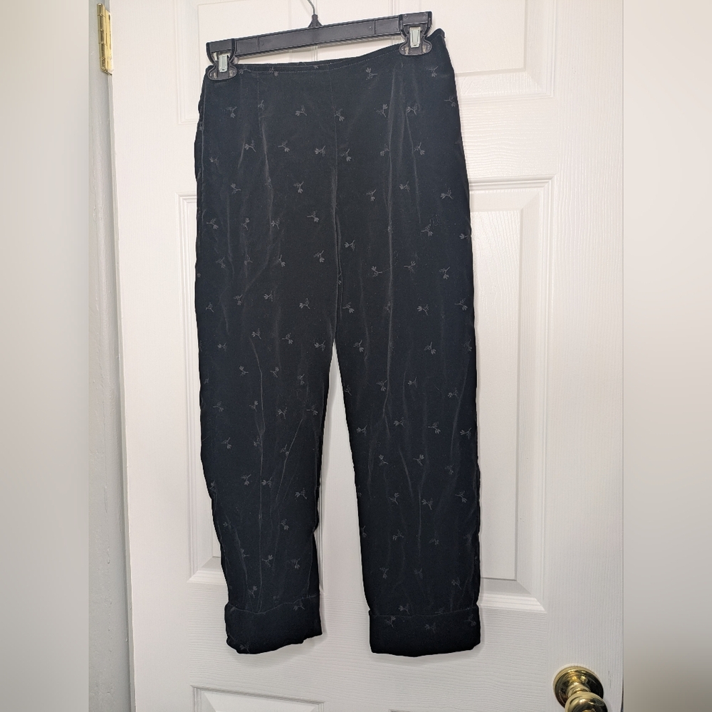 Vintage 90s Ann Taylor Denim Brand Velvet Floral Embroidered Pants Size 4